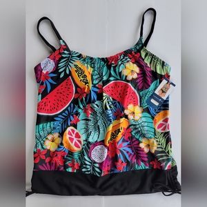 NWT Caribbean Joe Black Tropical Tankini size Medium
